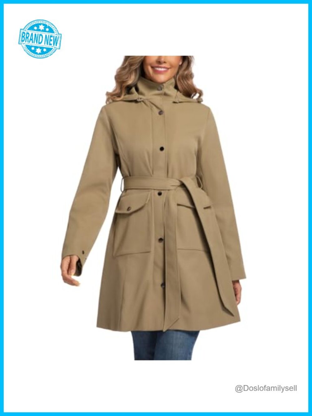 Water Resistant Trench Coat with Detachable Hood and Belt